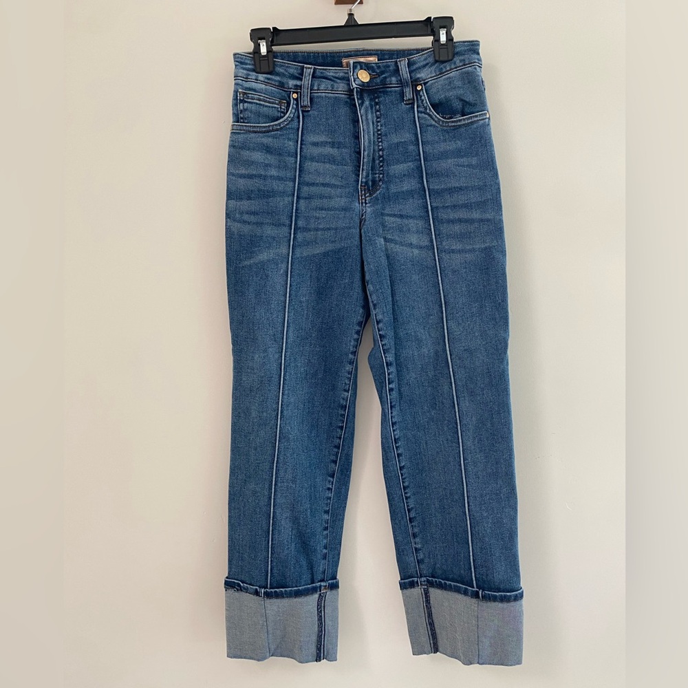 Fab Ab Seamed High Waist Cuffed Straight Leg Jeans